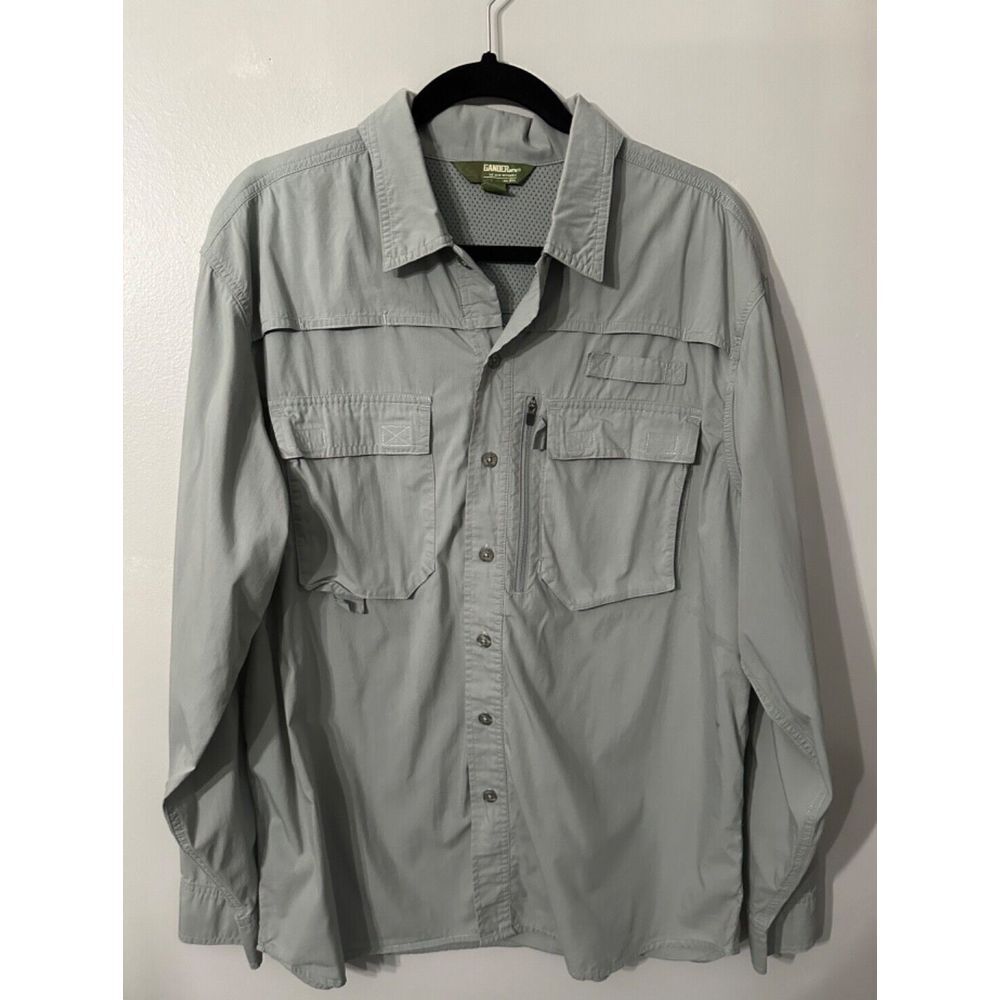 Gander Mountain Grey Outdoor‎ Shirt Button Down Men's L Long Sleeve Small Flaw